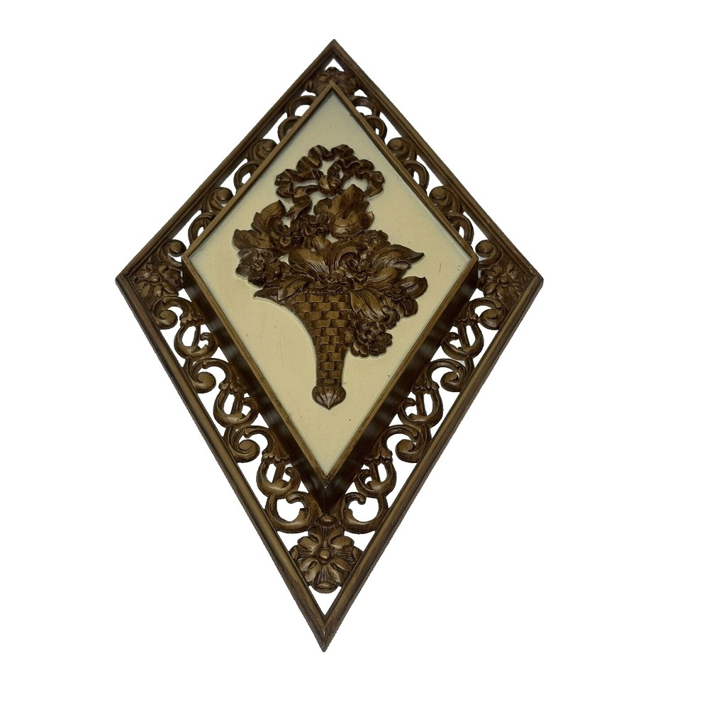 syroco wall plaques vintage plastic brown NO‎ 4271 flowers floral